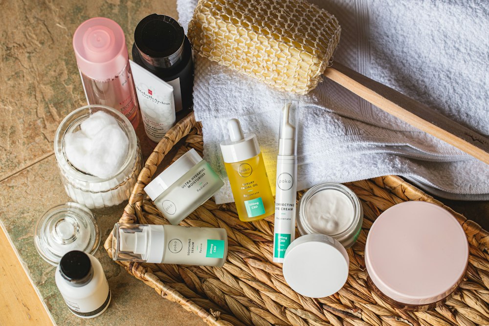 Skincare products on a shelf